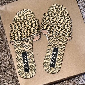 Zara Braided Slide Sandals in Beige and green
